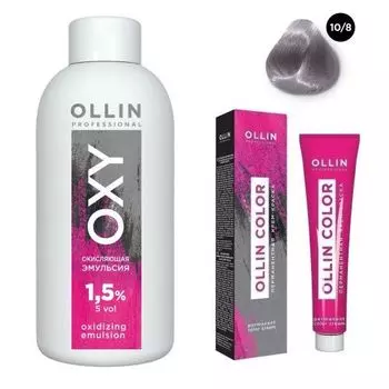 Ollin Professional Color - Набор (Перманентная крем-краска для волос 10/8 светлый блондин жемчужный 100 мл, Окисляющая эмульсия Oxy 1,5% 150 мл)