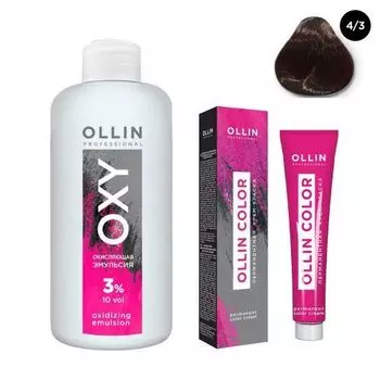 Ollin Professional Color - Набор (Перманентная крем-краска для волос 4/3 шатен золотистый 100 мл + Окисляющая эмульсия Oxy 3% 150 мл)