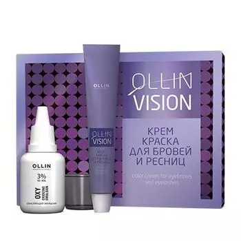 Ollin Professional Vision Black - Крем-краска для бровей и ресниц, черный 20 мл + салфетки под ресницы 15 пар