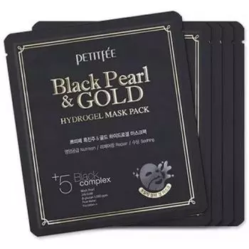 Petitfee Hydrogel Mask Pack - Маска для лица гидрогелевая с черным жемчугом и золотом