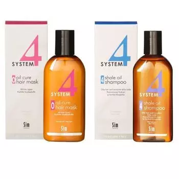 Sim Sensitive System 4 - Набор против жирной перхоти (шампунь №4 215 мл, маска O 215 мл)