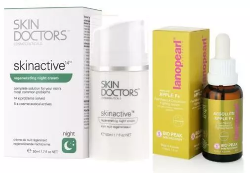 Skin Doctors Antiage - Набор "Восстановительный эффект" (Absolute Apple F+ сыворотка от обезвоживания кожи и для защиты от свободных радикалов 25 мл, Skinactive 14 Night Cream регенерирующий ночной крем 50 мл)