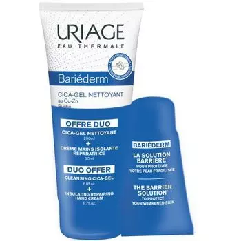 Uriage Bariederm - Набор (Очищающий цика-гель с Cu-Zn, 200 мл, Изолирующий восстанавливающий крем для рук 50 мл)