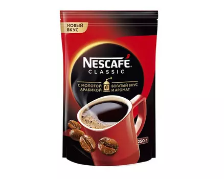 Кофе растворимый Nescafe Classic с добавлением молотой арабики, 250 г пакет (Нескафе)