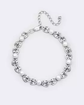 Браслет из оксидированного серебра с жемчугом и фианитами