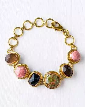 Браслет со вставками из тулита, дымчатого кварца и унакита Selena