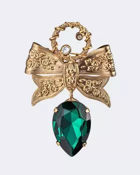 Брошь-бант с темно-зеленым кристаллом Claudio Canzian
