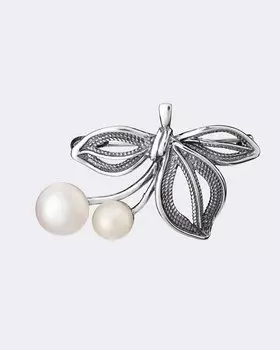 Брошь из оксидированного серебра с жемчугом