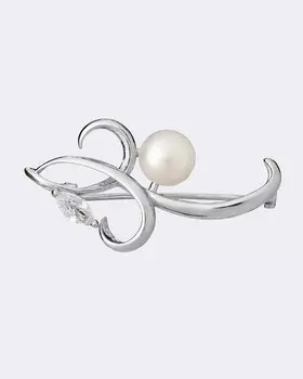 Брошь из родированного серебра с жемчужиной