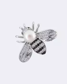 Брошь «Муха» с жемчугом и фианитами
