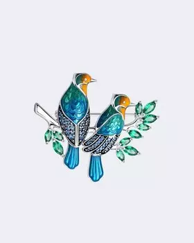 Брошь "Птицы" с эмалью Sokolov