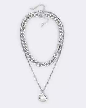 Двойное колье с жемчужиной, цвет родирование