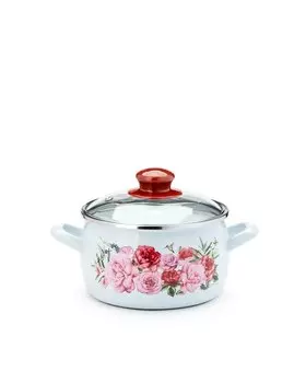 Кастрюля эмалированная с крышкой, 2,2 л Metrot Цветы