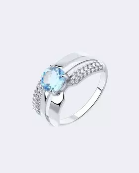 Кольцо из серебра с круглым топазом и фианитами Diamant