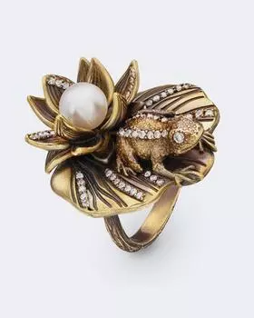 Кольцо «Лягушка и лотос» с имитацией жемчуга Fiore di Firenze