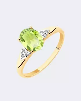 Кольцо с хризолитом и фианитами Diamant