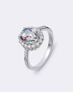 Кольцо с овальным мистик-кварцем