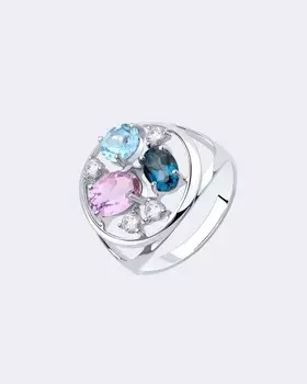 Кольцо с топазами, аметистом и фианитами Diamant