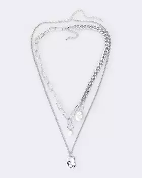 Колье-цепь двойное с жемчугом, р. Без размера, цвет позолота