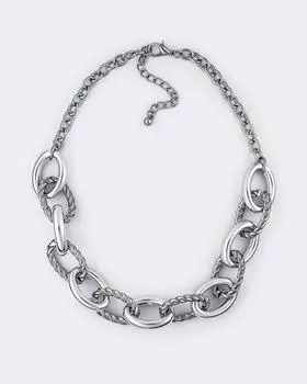 Колье-цепь из крупных звеньев, цвет родирование