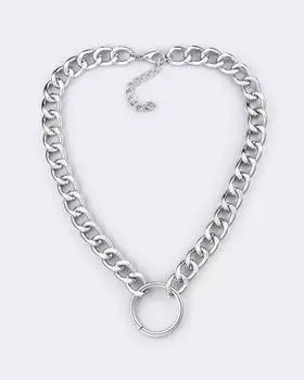 Колье-цепь с круглым элементом, цвет родирование