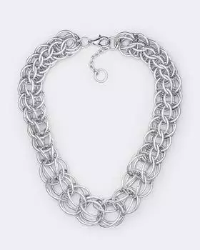 Колье-цепь с плотным переплетением, цвет родий