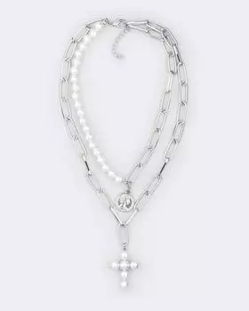 Колье-цепь с подвеской «Крест» из искусственного жемчуга Selena