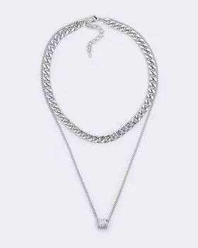 Колье двойное со вставкой, цвет родирование