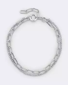 Колье двойное со звеньями прямоугольной формы, р. Без размера, цвет серебро