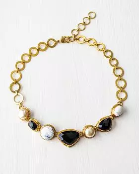 Колье со вставками из жемчуга, черного оникса и дендритного агата Selena