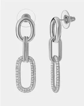 Серьги-цепи с фианитами, цвет родирование