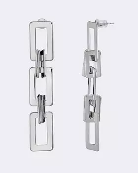 Серьги-цепи с прямоугольными звеньями, цвет серебро