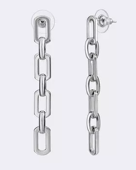 Серьги-цепи с прямоугольными звеньями, цвет серебро