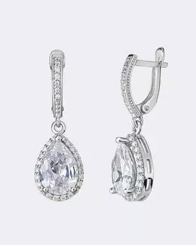 Серьги-дропы из родированного серебра