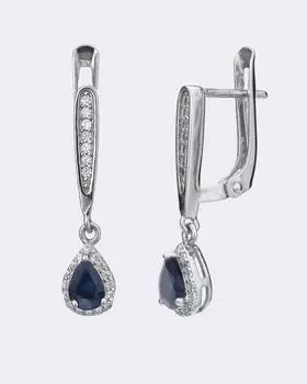 Серьги-дропы из серебра Изумруд Рубин Сапфир