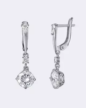 Серьги-дропы из серебра с фианитами