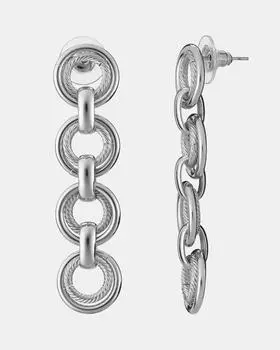 Серьги-дропы с круглыми звеньями, цвет серебро