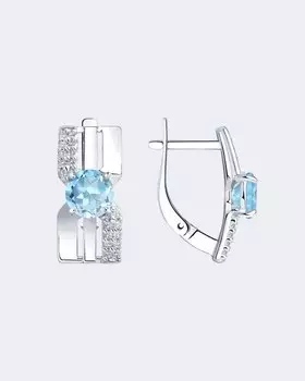 Серьги из серебра с круглыми топазами и фианитами Diamant