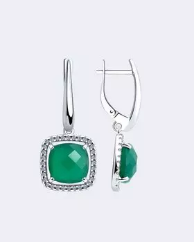Серьги с агатом «антик бриолет» и фианитами Diamant