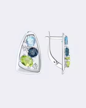 Серьги с хризолитом, топазами и фианитами Diamant