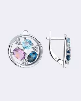 Серьги с топазами, аметистом и фианитами Diamant