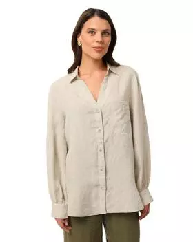 Рубашка из натурального льна с отложным воротником и застежкой на пуговицы