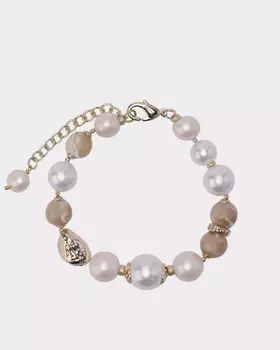 Асимметричный браслет с жемчугом Майорка, натуральным перламутром и ажурными бусинами