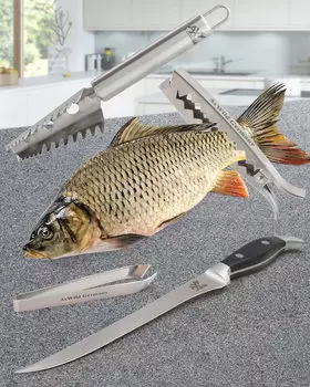 AxWild Набор рыбный день "Мексика" 4 предмета: нож+зажим+пинцет+рыбочистка, р. Безразмера, цвет Без цвета