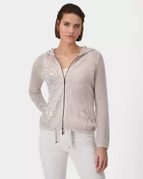 Ажурный кардиган на молнии с цветочным узором и декором из страз