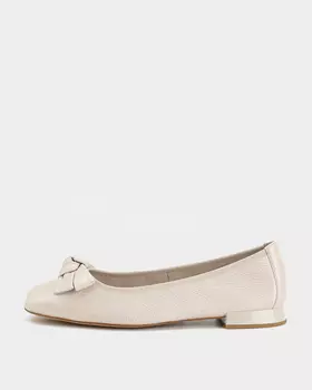 Балетки из кожи оленя с квадратными мысами и декором в виде банта