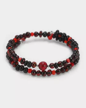 Безразмерный браслет из натурального янтаря и шпинели