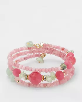 Безразмерный браслет с натуральными кварцем, хризопразом и агатом