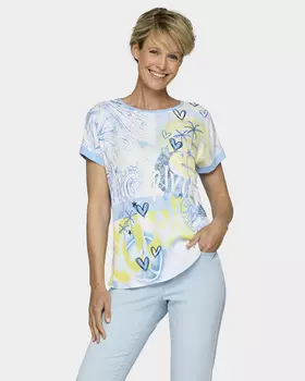 Блузка из хлопка и вискозы с оригинальным принтом