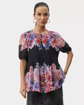Блузка из шифоновой ткани с цветочным принтом